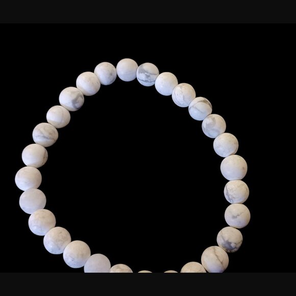 925 Sterling Silver Coin Initial L Howlite Stretch Bracelet Size Small-Medium - Picture 7 of 10